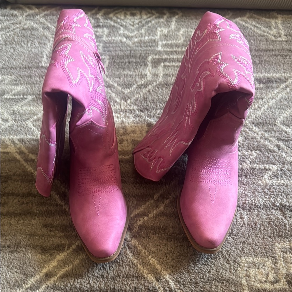 Pink Embroidered Women's Boots